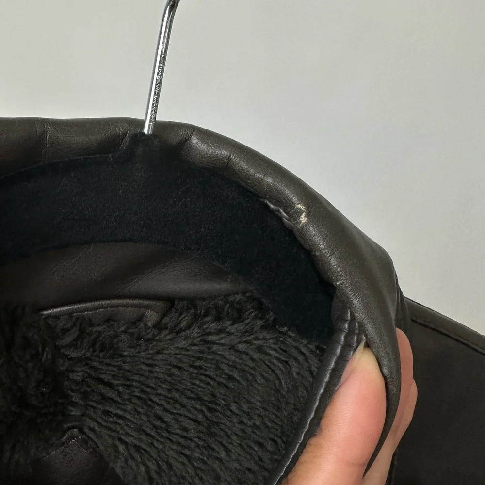 RARE! 70S CHOCOLATE BROWN VEGAN LEATHER SNAP BUTTON JACKET DAGGER COLLAR- Mens M - Picture 11 of 13